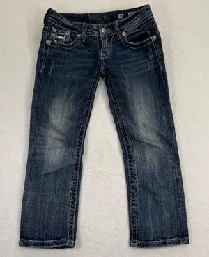 Miss Me Womens JY6191P Cuffed Capri Jeans Dark Wash Sequin Embellished Size‎ 25 thumbnail 1