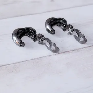 Vintage Clip On Earrings Dark Grey Twisted Chunky Hoops thumbnail 7