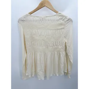 Anthropologie Black Swan Womens Cream Babydoll Top Size M Button Front Boho Smocked‎ thumbnail 2