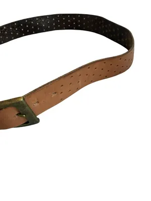 100% Leather Brown Belt Perforated Hole Detail Versatile Everyday Luxury thumbnail 6
