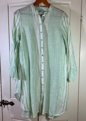 April Cornell Striped Button Down Tunic‎ Top Boho Gauze Womens S Semi Sheer READ thumbnail 1