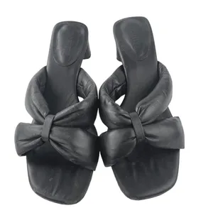 Schutz Fairy Mid Black Leather Square Toe Block Heels Slip On Sandals Size 7.5B thumbnail 2