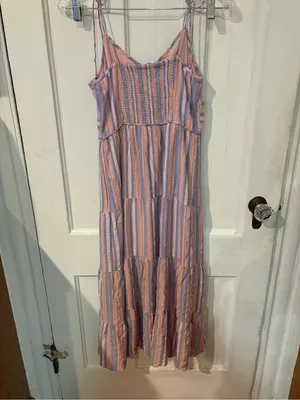 PAIGE Pink and Blue Striped Tie-Shoulder Maxi Dress thumbnail 6