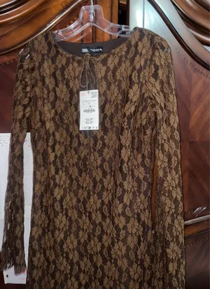 ZARA Brown Dress Long Sleeve Lace thumbnail 2