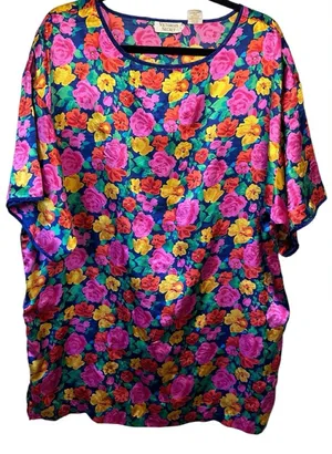 Victoria's Secret Floral Gold Label Vintage Night Gown‎ Size L Silky Flowy Mumu thumbnail 1