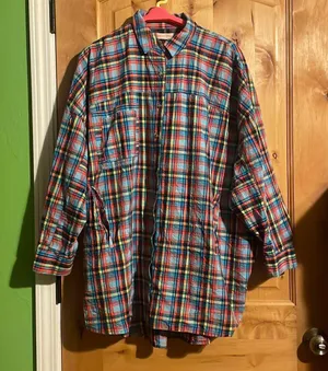 Oversized Bryce Plaid Longline Button-Down Shirt $88 EUC S thumbnail 8