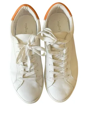 J.McLaughlin - Angelique White Leather Lace-Up Sneakers Tan Accent Sz 9M thumbnail 1