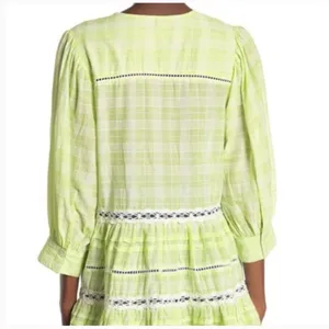 Free People Lime Green Time Out Boho Cottagecore Lace Tunic Top W-690 Size S thumbnail 4