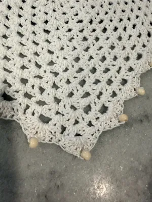 Handmade Crochet Wood Beaded Kerchief Head Scarf Cotton Boho Bandana Cottagecore thumbnail 5