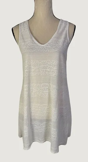 Portocruz White Lace Stripe V-Neck Swim Cover Up Dress Keyhole Back Small‎ thumbnail 1