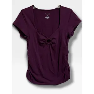 Torrid 1X 14-16 Foxy Sweetheart O-Ring Ruched Top Winter Bloom Purple NWT thumbnail 6