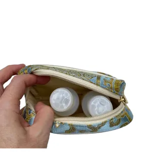 Vtg 60s Baby Blue Gold Chinoiserie Vanity Case 3pc Cosmetic Travel Bag Set thumbnail 7