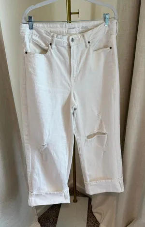 Old Navy Sky-Hi Extra High-Rise Wide Leg Jeans Women's Size 12 White Distressed thumbnail 1