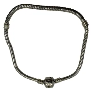 Vintage Sterling Silver 925 Snake Chain Charm Bracelet Love Barrel Clasp 7.75in thumbnail 1