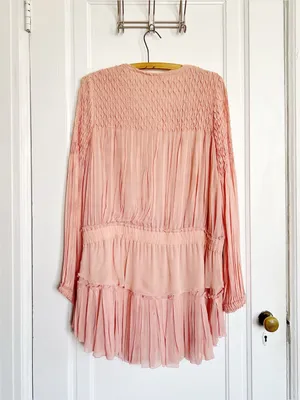 LoveShackFancy • Smocked Popover Dress in Faded Marsala pink chiffon georgette thumbnail 13