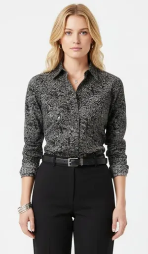 Cowgirl Hardware Black & Gray Pearl Snap Long Sleeve Cowgirl Western Top S thumbnail 1