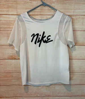 Nike White Short Sleeve Women's Tee with Black Script Logo thumbnail 1