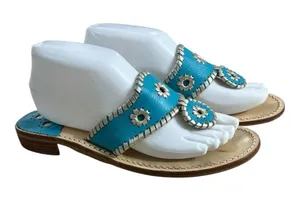 Jack Rogers Navajo Turquoise Blue Leather Whipstitch Sandal Shoes Palm Beach 9 M thumbnail 1