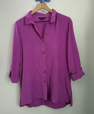 John Mark Small Purple Orchid Tunic Shirt Button‎ Up Relaxed Coastal Lagenlook thumbnail 1