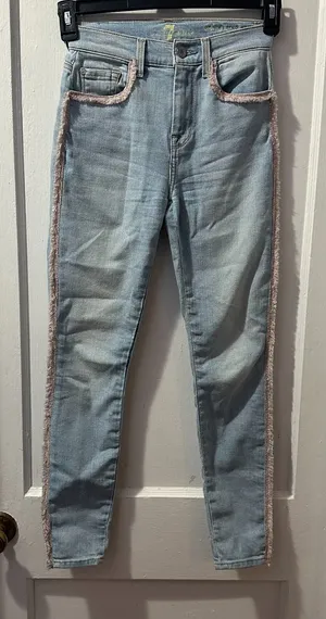 7 For All Mankind The High‎ Waist Ankle Skinny with Fringe Detail in 23 thumbnail 1