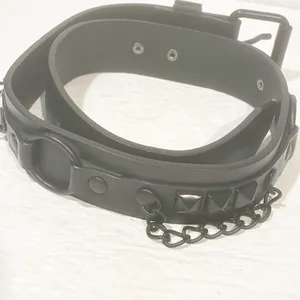 Black Goth Emo Punk Bonded Leather Studded Link Ring Belt Size‎ Small thumbnail 2