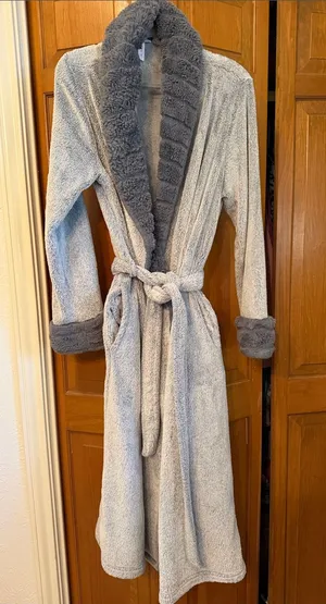 👘👘👘BOGOHO👘👘👘Plush Shawl Collar Women's Robe in Gray-Large thumbnail 1