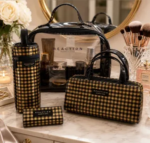 Kenneth Cole Reaction Cosmetic Travel Bag Set | Gingham Plaid Organizer thumbnail 1