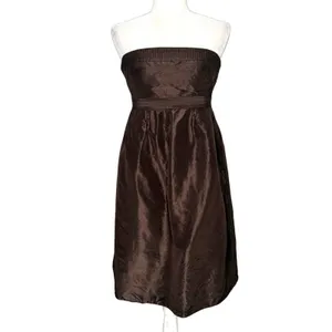 J Crew Strapless‎ Dress 0 XS Brown 100% Silk Satin Lined Babydoll Empire Waist thumbnail 3