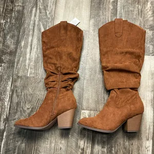 Women's Slouchy Mid-Calf Tan Faux Suede Boot Size 7 thumbnail 8