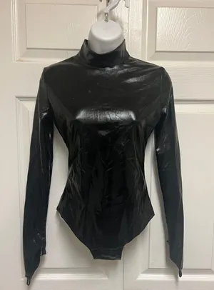 UNBRANDED Black PVC Leather Wet Look Bodysuit thumbnail 4