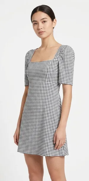 Zara Black and White Checkered Mini Dress - Size Medium thumbnail 1