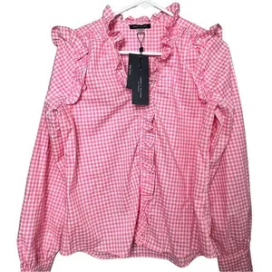 Tommy Hilfiger Women's Long Sleeve Ruffle Plaid Button Front Blouse Sz S thumbnail 1