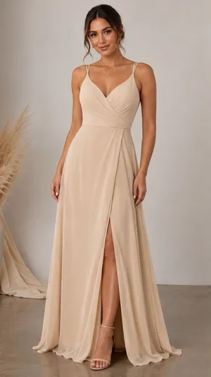 Azazie "Thana" Dress Champagne~Bridesmaid Formal Event Prom Wedding Size A16 NEW thumbnail 1