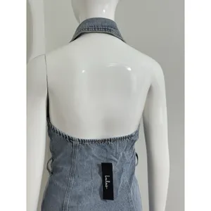 NWT Lulus Denim Buttons Mini Dress Halter Open Back Y2K Women’s XS thumbnail 7