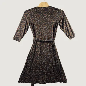 3189 | Chico's Abstract Swirl Faux Wrap Midi Dress Brown Retro Boho Women 2 L thumbnail 2