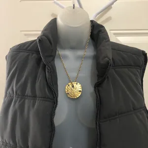 90s Unique edge streetwear Gold tone sand dollar pendant medallion necklace jewelry. thumbnail 5