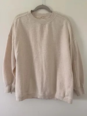 Aerie Oversized Waffle Accents Under Arms Cream/Oatmilk crewneck size xs thumbnail 1