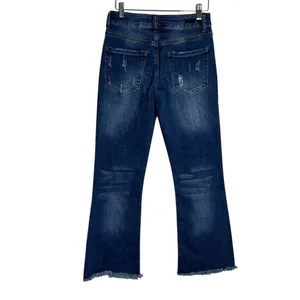 Risen Jeans Women's Distressed Raw Hem Flare Denim Blue Size 5/27 thumbnail 2