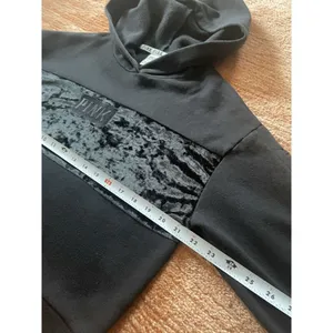 Victoria'S Secret Pink Cropped Hoodie Velvet Logo Long Sleeve Black Sz S thumbnail 4