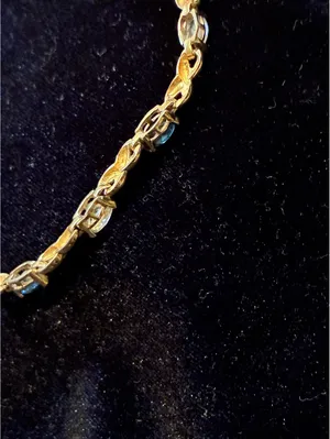Vtg Gold-Tone Faux Sapphire & CZ Tennis Bracelet – Hugs & Kisses "X" Link 7.5” thumbnail 6