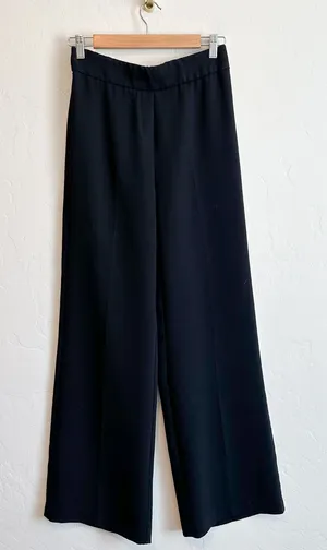 Mango | High Rise Wide Leg Pull-On Trouser Ankle Pants in Black thumbnail 1