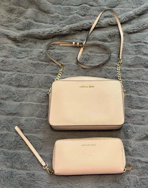 Michael Kors Baby Pink Saffiano Leather Crossbody Bag + Zip Wallet Set thumbnail 1