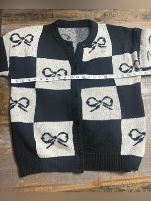 Amazon Black and White Bow-Print Cardigan Sweater thumbnail 5