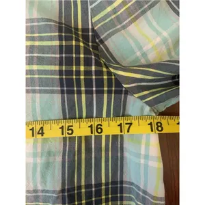 LOFT Plaid Preppy Button Front Ruffle Detail Shirt in Teal Navy Yellow Green M thumbnail 7