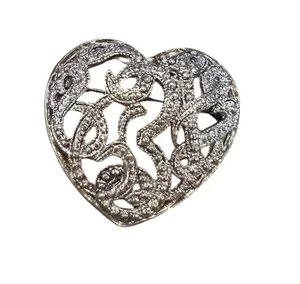 Vintage Silvertone Brooch Pin Collectible Heart Shape Jewelry thumbnail 1