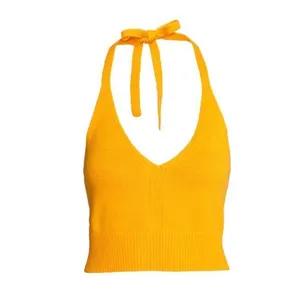 H&M Knitted Halter-Neck Crop Top Mustard Yellow thumbnail 2