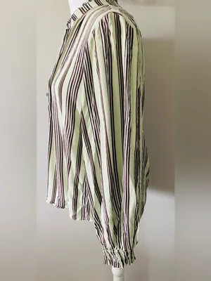 Maeve by Anthropologie Mint Green Striped Long Sleeve Boho Blouse thumbnail 2