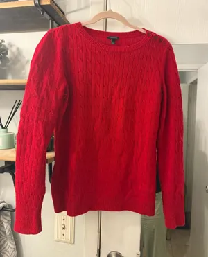 Talbots Red Cable-Knit Crewneck Sweater with Shoulder Buttons thumbnail 1