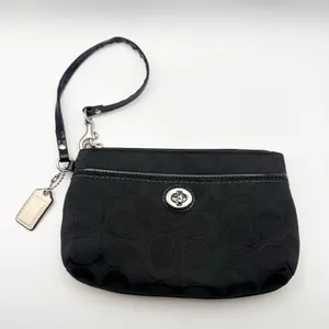 Coach Black Canvas Park Signature Medium Wristlet Zip Wallet Turnlock Pouch thumbnail 2