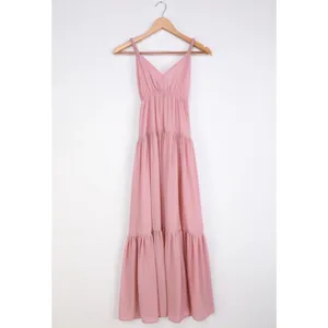 Lulu’s Sunshine Bound Mauve Blush Pink Tiered Tie Braid Maxi Dress Small Wedding thumbnail 14